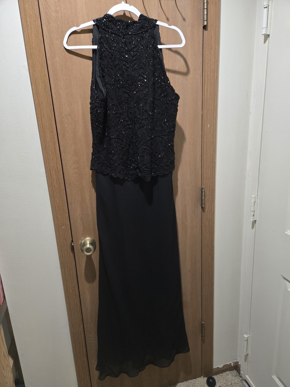 J Kara Black Beaded High-Neck Formal Gown Sight Flaws.